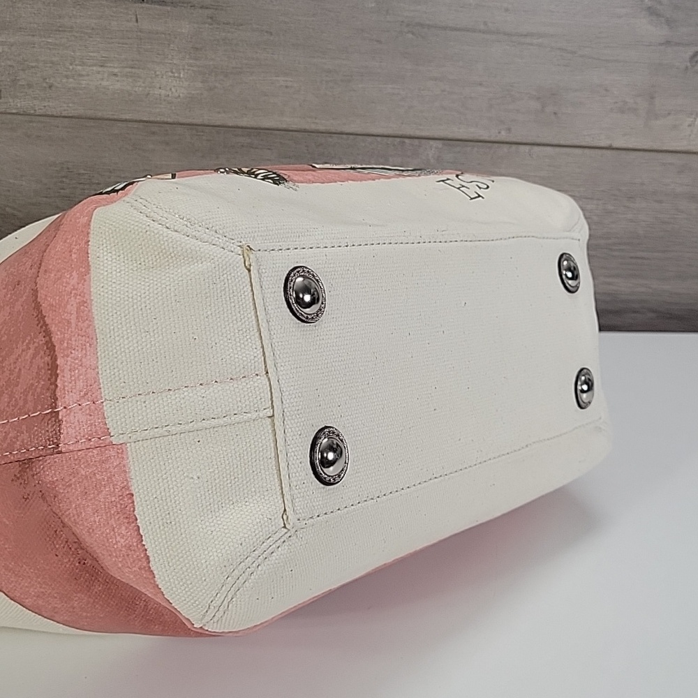 Coach Canvas Tote with Pink Stripe and Seashell Motif Tote Shoulder Bag F19273 - Picture 7 of 16